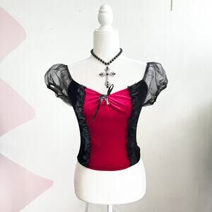 Red Velvet Puff Sleeve Top Victorian Gothic Romantic Vampire Whimsigoth Small
